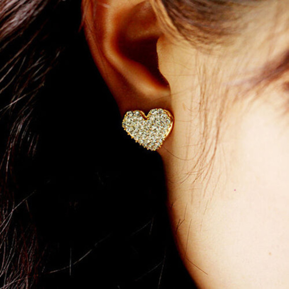 Heart Love Gold Crystal Rhinestone Lady earrings - Picture 4 of 4